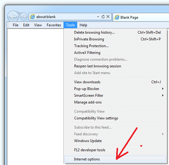 'Tools&nbsp;Internet Options' IE menu item